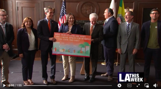 Mayor Garcetti and Councilmember Krekorian pose with Chief Heat Officer Marta Segura