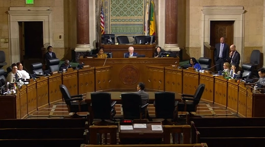 Ad Hoc Comittee seated around the City Council horseshoe.