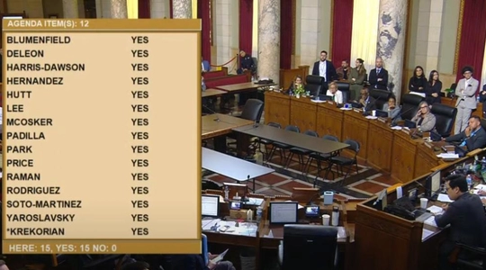 All 15 Councilmembers voting "YES" on the Ethics commission reform.