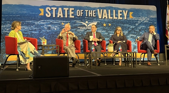L to R: Spectrum 1 News anchor Alex Cohen and Councilmembers Paul Krekorian, Bob Blumenfield, Monica Rodriguez and John Lee.