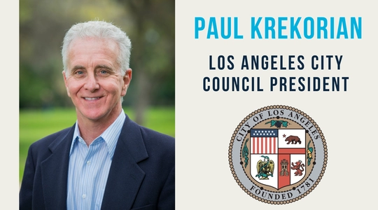 A graphic of Council President Krekorian.