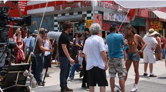 A film crew is shooting.