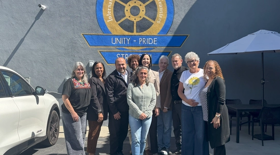 Councilmember Nazarian gathers with members of Teamster 399, Location Managers, outside their headquarters.