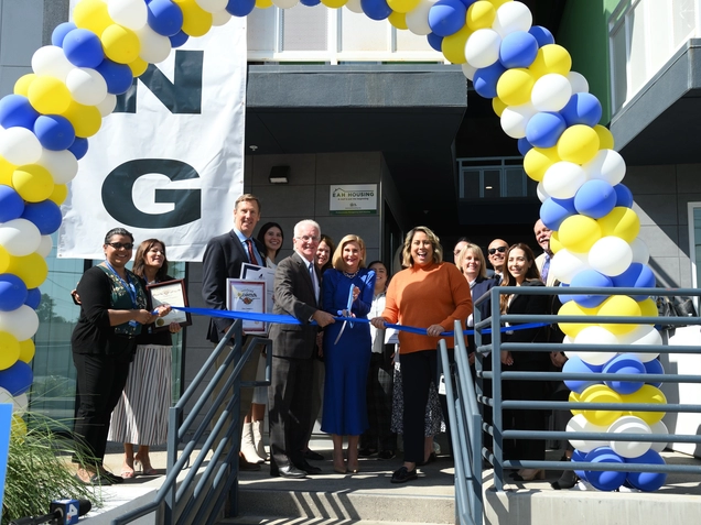 Council President Paul Krekorian and State Senator Caroline Menjivar cut the ribbon at Sun Commons.