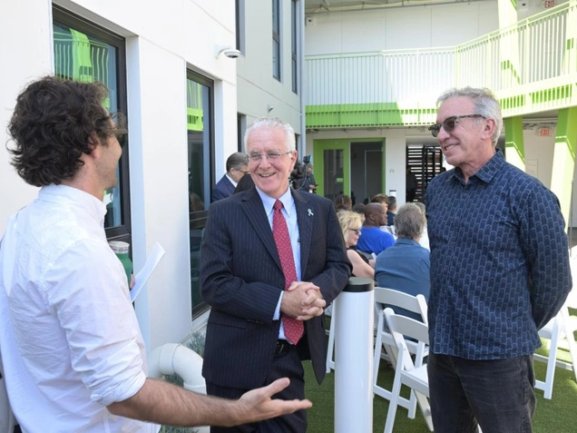 (L to R) Daylight Community Development partner Greg Comanor, Council President Emeritus Paul Krekorian and North Hollywood neighbor Tim Allen at the grand opening of the Goldfinch Apartments.