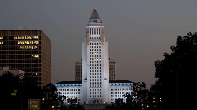 Exterior view of City Hall by night