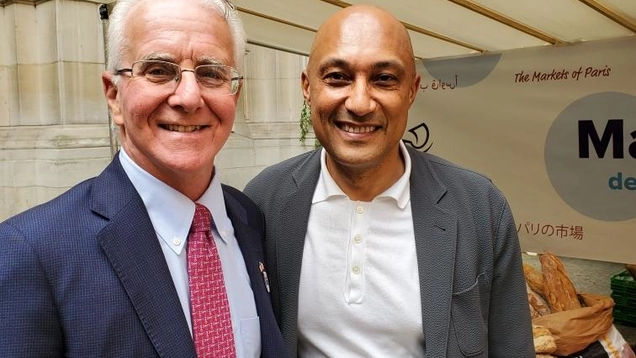 A photo of Councilmember Krekorian meeting with the Deputy Mayor for International Affairs of Paris, Arnaud Ngatcha.