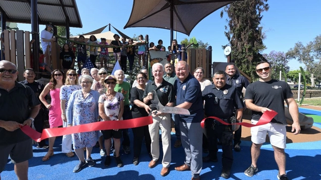 A picture of the ribbon cutting at Laurel Grove Park.