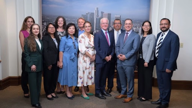 Councilmembers Katy Yaroslavsky, Paul Krekorian and Bob Blumenfield, with representatives of the Bureau of Sanitation and Department of Public Works following plastics reduction press conference, October 1, 2024.