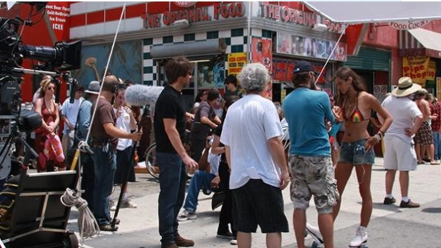 A film crew is shooting.