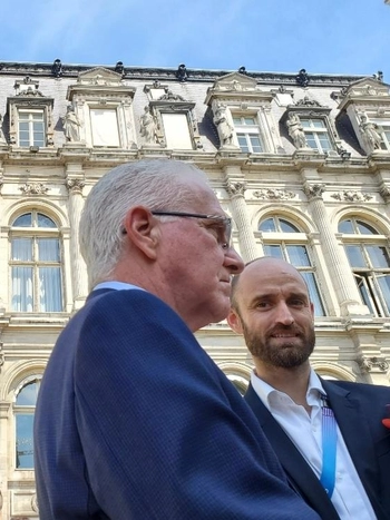 A photo of Councilmember Krekorian touring Olympic venues with France's Ambassador for Sport, Samuel Ducroquet.